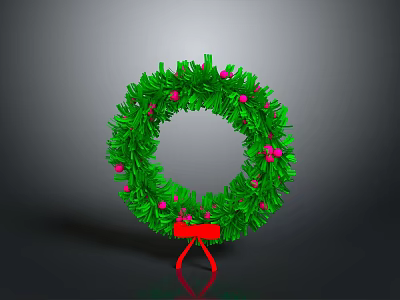 Festive Christmas Wreath Themed Clothing Accessories With Green Pine Red Berries And Bow 3d model
