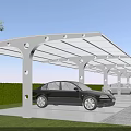 White Canopy Carport Structure With Covered Parking For Multiple Cars And Green Hedge