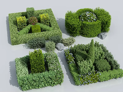 Creative Shrub Topiary Designs Featuring Geometric Shapes and Garden Stones 3d model