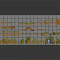 Pixel Style Cartoon Scene Elements On Grid Background With Hills Trees And Platforms 3d model