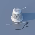 Essential Sewing Household Items For Daily Tasks With Metal Thimble Silver Needle And Black Thread
