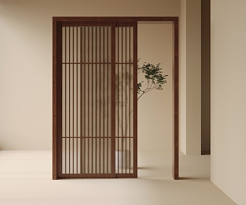 sliding door partition solid wood 3d model