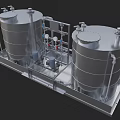 Industrial Stainless Steel Tanks Equipped With Pipes Valves And Metal Frame