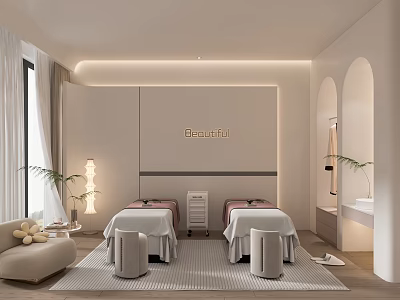 Modern Beauty Salon Interior With Comfortable Treatment Beds And Soft Lighting 3d model