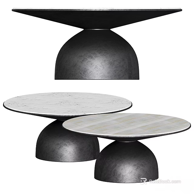Round Dining Tables with Marble Tabletop and Black Metal Base in Nested Design 3d model 