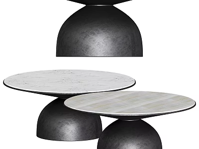 Round Dining Tables with Marble Tabletop and Black Metal Base in Nested Design 3d model