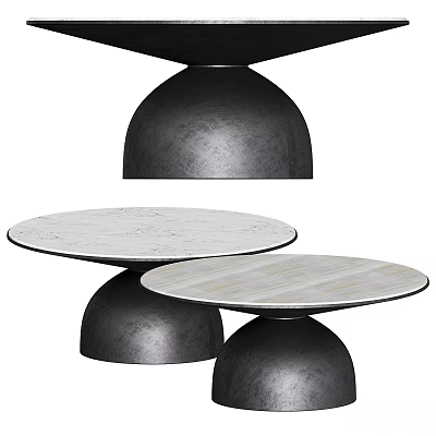 Round Dining Tables with Marble Tabletop and Black Metal Base in Nested Design 3d model