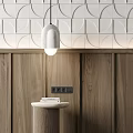 Modern Bedroom Bed Accent Wall With Geometric Tiles Wood Panels And Pendant Lights
