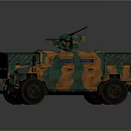 Two Armored Military Vehicles With Green Orange Camouflage And Roof Machine Guns