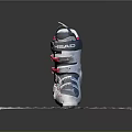 White And Blue Ski Boots With Buckles Placed On Textured Non Slip Mat