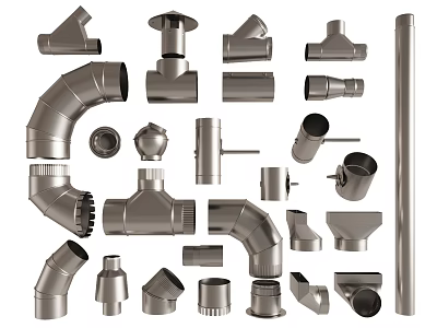 Various Metal Pipe Fittings And Components 3d model