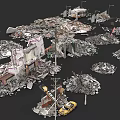 Collection of Different Crushed Stone Pieces and Recycled Wood Waste Materials