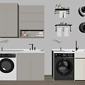 Modern Laundry Space Featuring Washing Machines White Cabinets and Towel Racks 3d model