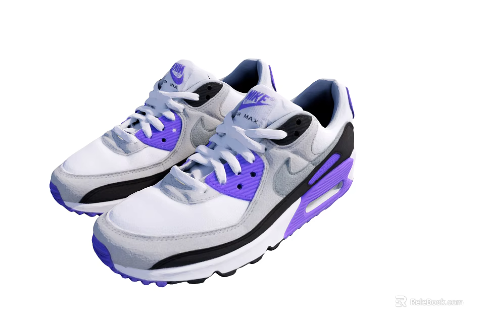 White And Purple Casual Sporty Shoes Featuring Black Accents And Air Cushion Design 3d model 