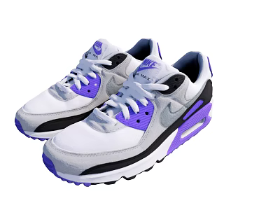 White And Purple Casual Sporty Shoes Featuring Black Accents And Air Cushion Design 3d model