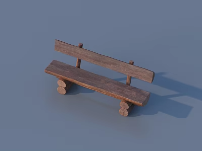 Wooden Outdoor Bench with Simple Backrest and Sturdy Cylindrical Legs for Garden Use 3d model