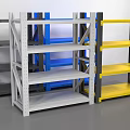 Colorful Industrial Storage Shelves Gray Blue And Yellow With Multiple Layers Metal Frames