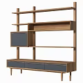 Modern Wooden Storage Shelving Unit With Multiple Shelves And Drawer Compartments