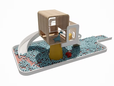 Wooden Playground Equipment With Slide Blue Granular Surface And Colorful Play Toys 3d model