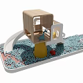 Wooden Playground Equipment With Slide Blue Granular Surface And Colorful Play Toys