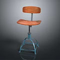 Simple Design Wooden Stool With Blue Metal Frame Adjustable Height And Backrest