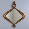 Decorative Diamond Shaped Wall Mounted Mirror With Gold Wavy Frame And Decorative Edges