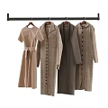 Stylish Beige Gray Hanging Clothes With Long Coats And Dress On Rod