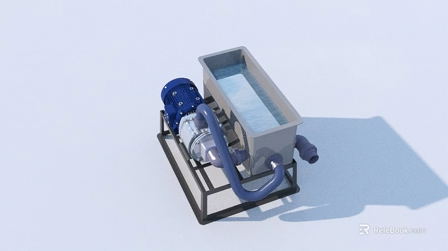 Industrial Filtration Equipment With Blue Motor Metal Container And Pipes 3d model 