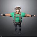 Cartoon Adventure Character In Green Shirt With Brown Hat Suspenders Utility Belt And Open Arms 3d model