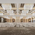 Luxury Spacious Conference Room With Elegant Crystal Chandeliers And Neat Formal Banquet Seating Layout
