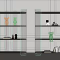 Modern Transparent Glass Bookcase With Decorative Figurines Books And Small Decor Items