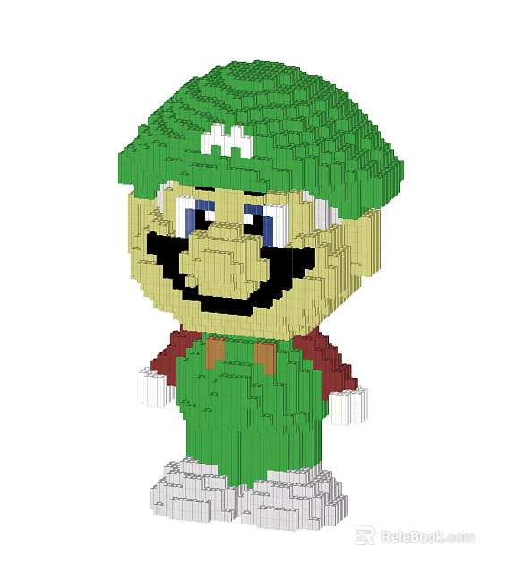 Building Blocks Character Figure With Green Hat Yellow Face And Overalls 3d model 