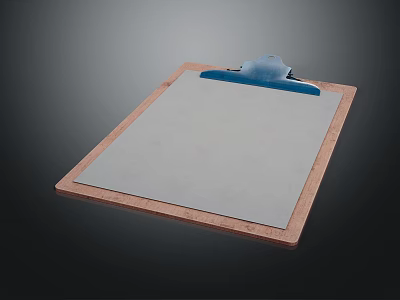 Brown Wooden Clipboard With White Paper And Blue Clip For Daily Use 3d model