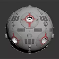 Detailed Design of Gray Aerospace Sphere With Red Cross Markings Circular Windows And Gears