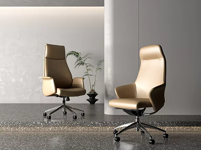 Modern Beige Leather Office Chair With High Back And Swivel Wheels In Indoor Setting 3d model