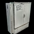 Weathered White Metal Cabinet With BB Graffiti On Door And Rustic Exterior