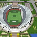 Modern Stadium Structure Featuring Circular Roof Green Football Field And Running Track