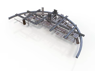 Complex Industrial Mechanical Equipment Metal Frame With Support Bars And Connectors 3d model