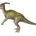 Dinosaur With Large Curved Crest Green Brown Striped Body Standing Posture 3D Rendering