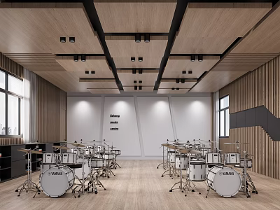 School Music Classroom With Drum Sets And Modern Design 3d model