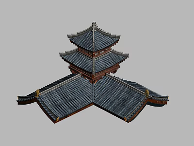 Traditional Chinese Multi-tiered Roof Structure With Curved Eaves And Ceramic Tiles 3d model