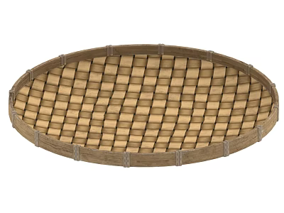 Round Woven Rattan Tray With Natural Wooden Trim For Home Use 3d model