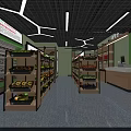 Modern Fruit Store Interior With Fresh Yellow And Green Fruits On Shelves And Checkout Counter
