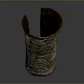Rusty Metal Can With Striped Texture And Conical Shape On Dark Background