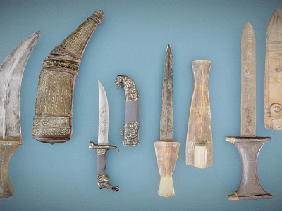 Antique Knives Collection With Diverse Blades And Decorative Handle Designs 3d model