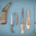 Antique Knives Collection With Diverse Blades And Decorative Handle Designs