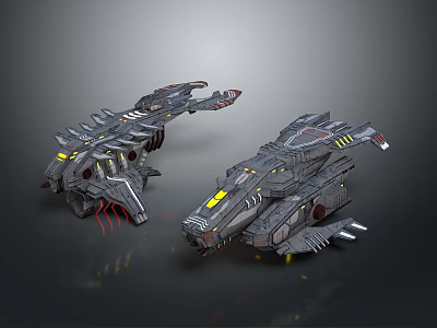 Futuristic Sci Fi Spacecraft Design With Detailed Metal Structures And Engines 3d model