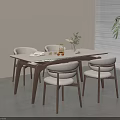 Modern Wooden Dining Table Set With Upholstered Chairs And Decorative Vase In Minimalist Room
