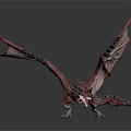 Fierce Red Pink Dragon Creature With Spread Wings And Intricate Spiked Details
