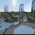Modern High Rise Residential Buildings in City with Glass Curtain Walls under Sunlight Aerial View